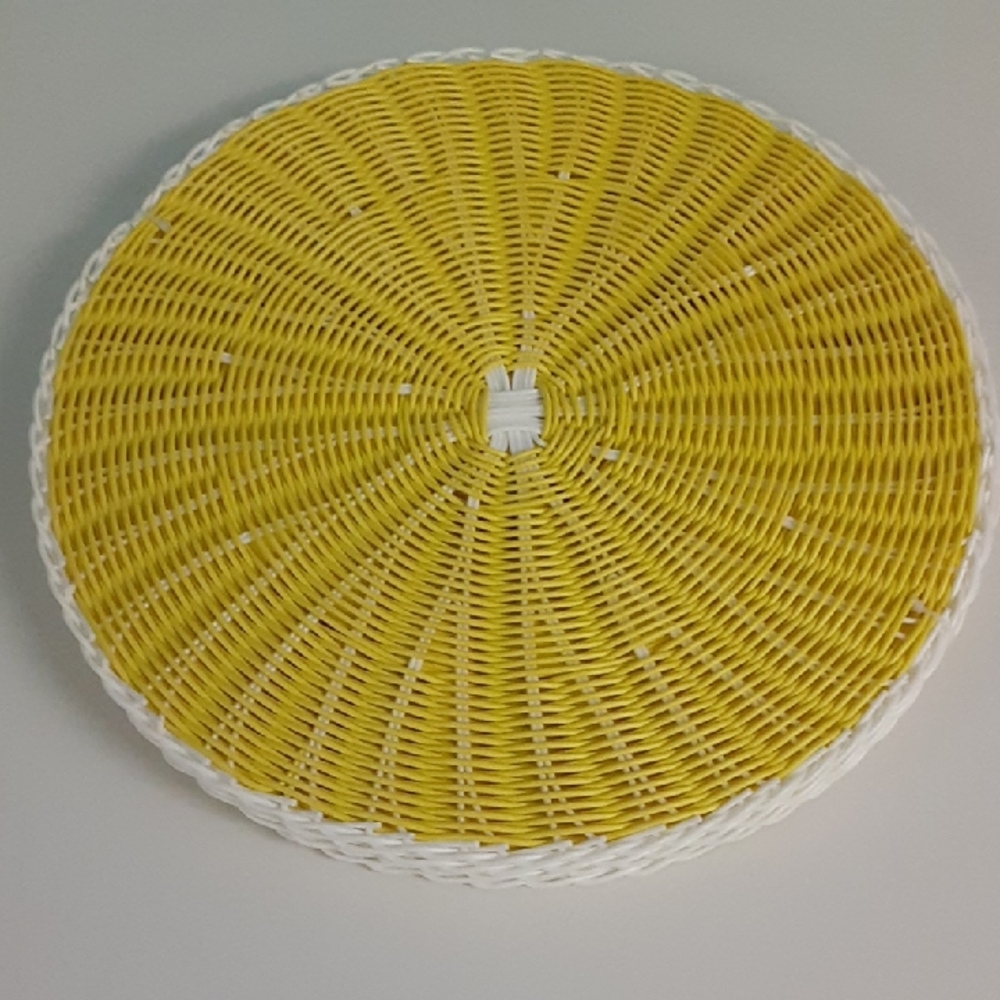 Yellow and White Placemats, Set of 4,  Plastic Wicker, Taegan, Picnic, Teaparty